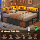 Canapé-lit AOGLLATI à dossier rabattable avec éclairage LED et multiprise lit 140 x 190 avec sommier métallique 3 compartiments de rangement ouverts et 6 tiroirs
