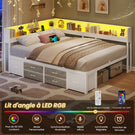 Canapé-lit AOGLLATI à dossier rabattable avec éclairage LED et multiprise lit 140 x 190 avec sommier métallique 3 compartiments de rangement ouverts et 6 tiroirs