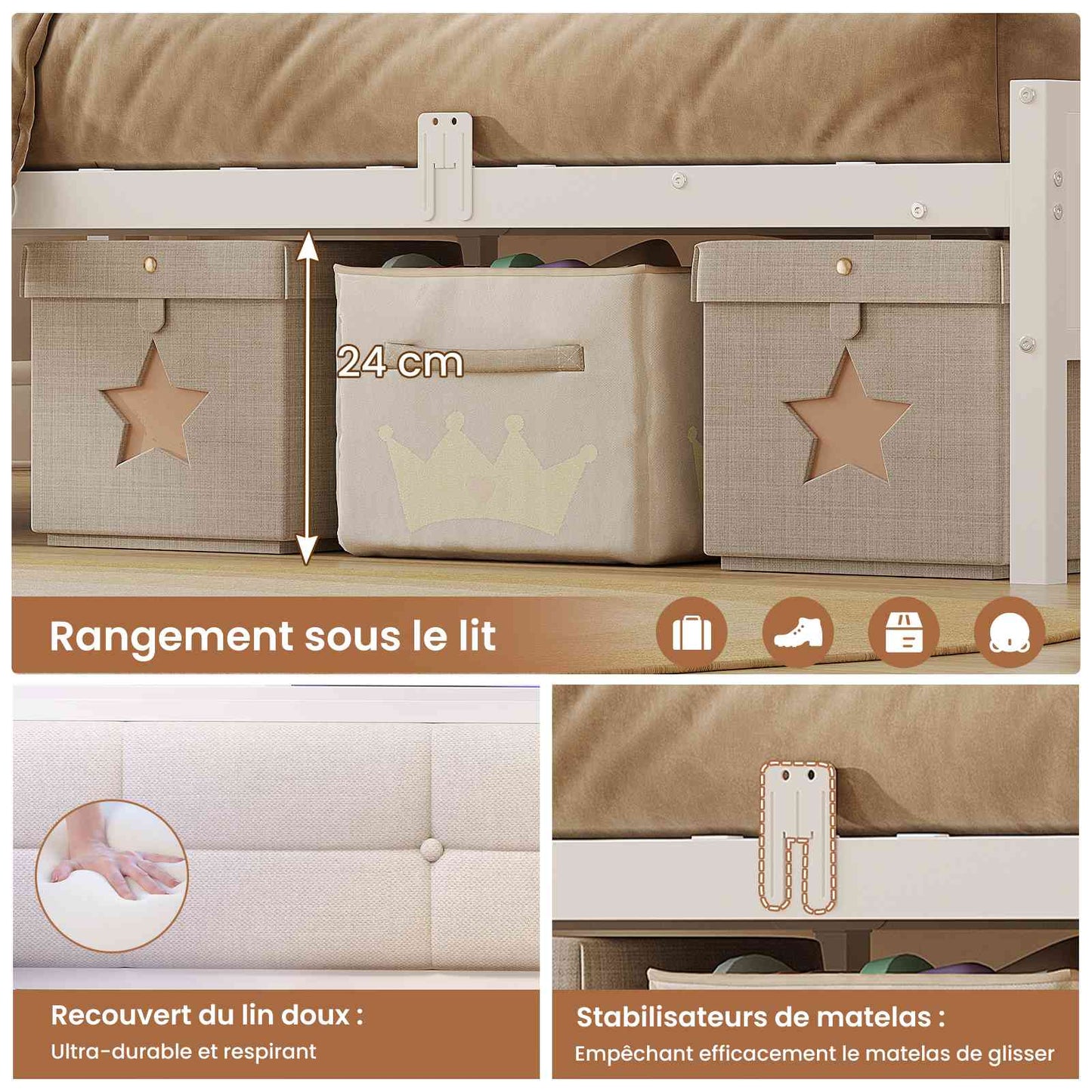 Canapé-lit pliant AOGLLATI 90 x 200 avec multiprise et éclairage LED canapé-lit rembourré doté de 6 compartiments de rangement et d'un espace de rangement sous le lit