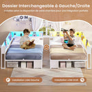 Canapé-lit AOGLLATI à dossier rabattable avec éclairage LED et multiprise lit 140 x 190 avec sommier métallique 3 compartiments de rangement ouverts et 6 tiroirs
