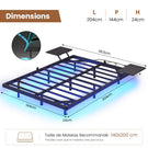 Lit double AOGLLATI 140 x 200 équipé de 2 tablettes de chevet d'un sommier métallique de plusieurs prises électriques et d'un éclairage LED