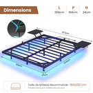 Lit double AOGLLATI 160 x 200 équipé de 2 tablettes de chevet d'un sommier métallique de plusieurs prises électriques et d'un éclairage LED