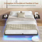 Lit double AOGLLATI 160 x 200 équipé de 2 tablettes de chevet d'un sommier métallique de plusieurs prises électriques et d'un éclairage LED