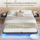 Lit double AOGLLATI 180 x 200 équipé de 2 tablettes de chevet d'un sommier métallique de plusieurs prises électriques et d'un éclairage LED