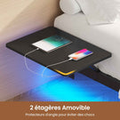 Lit double AOGLLATI 160 x 200 équipé de 2 tablettes de chevet d'un sommier métallique de plusieurs prises électriques et d'un éclairage LED