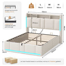 Lit double AOGLLATI 140 x 190 avec rangement hydraulique, éclairage LED et prises électriques, tête de lit rembourrée avec étagère ouverte et espace de rangement dissimulé