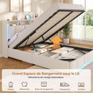 AOGLLATI Lit Coffre 140x190 CM  Lit Double avec LED et Ports USB Cadre de lit avec Tête de Lit capitonné et Rangement