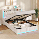 AOGLLATI Lit Coffre 140x190 CM  Lit Double avec LED et Ports USB Cadre de lit avec Tête de Lit capitonné et Rangement