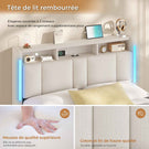 AOGLLATI Lit Coffre 140x190 CM  Lit Double avec LED et Ports USB Cadre de lit avec Tête de Lit capitonné et Rangement