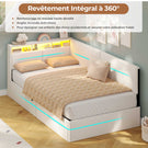 AOGLLATI Canapé lit 90 x 200 Lit Coffre 90 x 200 avec LED et Ports USB Lit Hydraulique avec Tête de Lit capitonné et Rangement