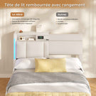 AOGLLATI Lit Coffre 140x190 CM  Lit Double avec LED et Ports USB Cadre de lit avec Tête de Lit capitonné et Rangement