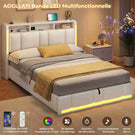 AOGLLATI Lit Coffre 140x190 CM  Lit Double avec LED et Ports USB Cadre de lit avec Tête de Lit capitonné et Rangement