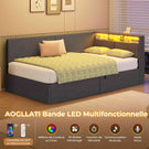 AOGLLATI Canapé lit 90 x 200 Lit Coffre 90 x 200 avec LED et Ports USB Lit Hydraulique avec Tête de Lit capitonné et Rangement