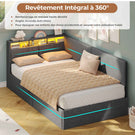 AOGLLATI Canapé lit 90 x 200 Lit Coffre 90 x 200 avec LED et Ports USB Lit Hydraulique avec Tête de Lit capitonné et Rangement