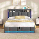 AOGLLATI Lit Coffre 140x190 CM  Lit Double avec LED et Ports USB Cadre de lit avec Tête de Lit capitonné et Rangement