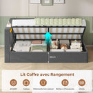 AOGLLATI Canapé lit 90 x 200 Lit Coffre 90 x 200 avec LED et Ports USB Lit Hydraulique avec Tête de Lit capitonné et Rangement