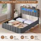 AOGLLATI Lit Coffre 140x190 avec Rangement Hydraulique  Lit 140x190 avec Sommier  Éclairage LED et Multiprise Intégrée