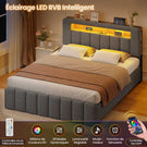 AOGLLATI Lit Coffre 140x190 avec Rangement Hydraulique  Lit 140x190 avec Sommier  Éclairage LED et Multiprise Intégrée