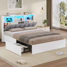 Lit AOGLLATI 140 × 200 avec espace de rangement et tête de lit rembourrée équipé de ports USB et d'un éclairage LED  le lit double est doté de 4 grands tiroirs