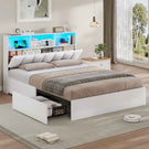 Lit AOGLLATI 140 × 200 avec espace de rangement et tête de lit rembourrée équipé de ports USB et d'un éclairage LED  le lit double est doté de 4 grands tiroirs