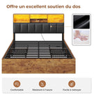 Lit AOGLLATI 140 × 200 avec espace de rangement et tête de lit rembourrée équipé de ports USB et d'un éclairage LED  le lit double est doté de 4 grands tiroirs
