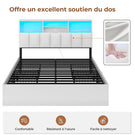 Lit AOGLLATI 140 × 200 avec espace de rangement et tête de lit rembourrée équipé de ports USB et d'un éclairage LED  le lit double est doté de 4 grands tiroirs