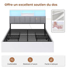 Lit AOGLLATI 140 × 200 avec espace de rangement et tête de lit rembourrée équipé de ports USB et d'un éclairage LED  le lit double est doté de 4 grands tiroirs