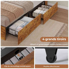 Lit AOGLLATI 140 × 200 avec espace de rangement et tête de lit rembourrée équipé de ports USB et d'un éclairage LED  le lit double est doté de 4 grands tiroirs