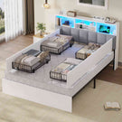 Lit AOGLLATI 140 × 200 avec espace de rangement et tête de lit rembourrée équipé de ports USB et d'un éclairage LED  le lit double est doté de 4 grands tiroirs