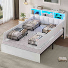 Lit AOGLLATI 140 × 200 avec espace de rangement et tête de lit rembourrée équipé de ports USB et d'un éclairage LED  le lit double est doté de 4 grands tiroirs