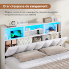 Lit AOGLLATI 140 × 190 avec espace de rangement et tête de lit rembourrée équipé de ports USB et d'un éclairage LED  le lit double est doté de 4 grands tiroirs