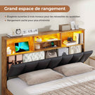 Lit AOGLLATI 140 × 200 avec espace de rangement et tête de lit rembourrée équipé de ports USB et d'un éclairage LED  le lit double est doté de 4 grands tiroirs