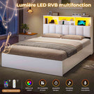 Lit AOGLLATI 140 × 190 avec espace de rangement et tête de lit rembourrée équipé de ports USB et d'un éclairage LED  le lit double est doté de 4 grands tiroirs