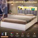 Lit AOGLLATI 140 × 200 avec espace de rangement et tête de lit rembourrée équipé de ports USB et d'un éclairage LED  le lit double est doté de 4 grands tiroirs