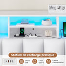 Lit AOGLLATI 140 × 200 avec espace de rangement et tête de lit rembourrée équipé de ports USB et d'un éclairage LED  le lit double est doté de 4 grands tiroirs