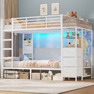 Lit superposé AOGLLATI 90 x 200 avec éclairage LED et 4 ports USB composé de 2 lits de 90 x 200 avec structure métallique doté de nombreux espaces de rangement