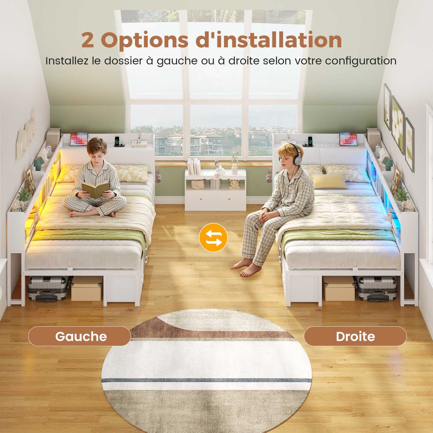 AOGLLATI Canapé Lit 90x200 avec Rangement Lit Coffre 90x200 avec Multiprise et Éclairage LED