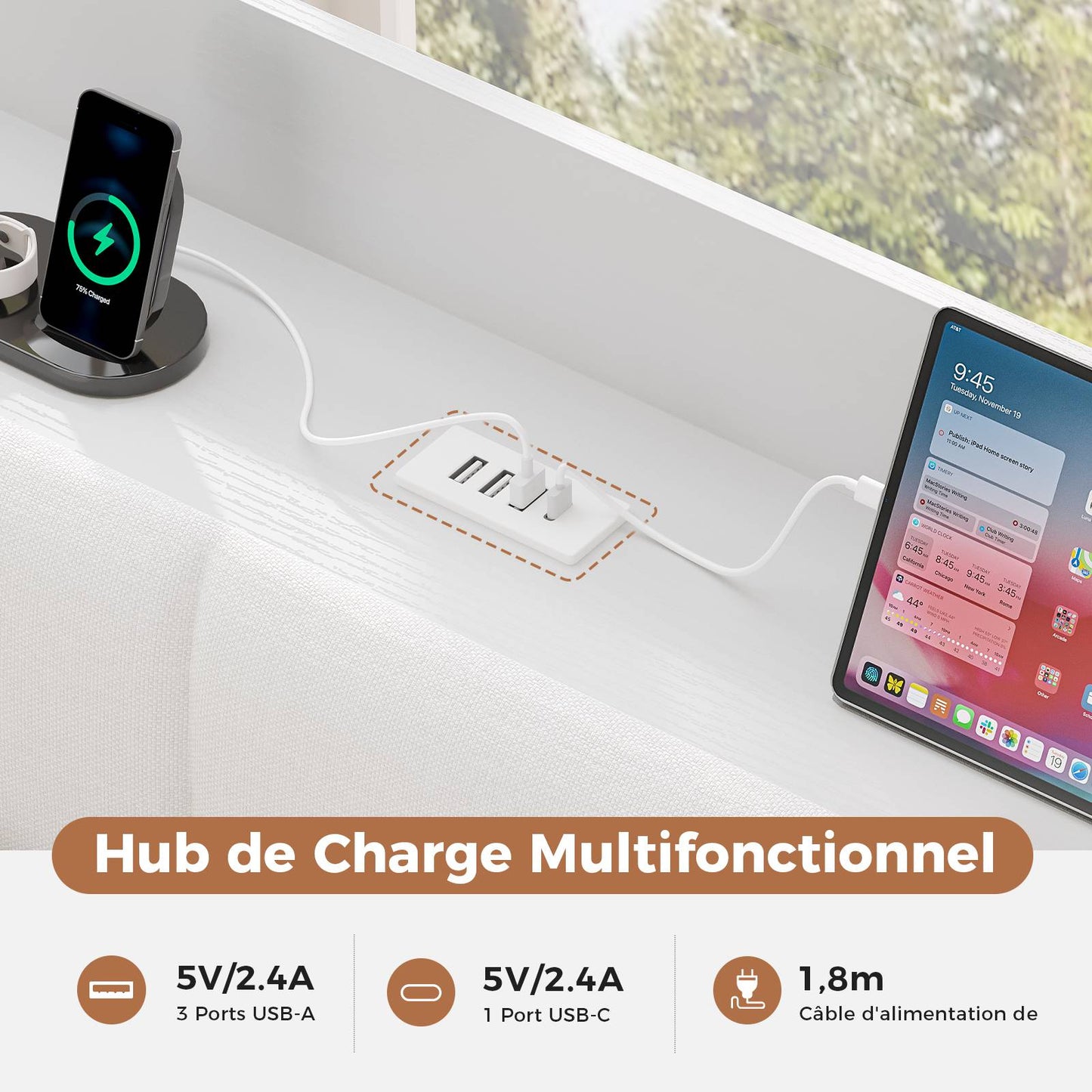 AOGLLATI Canapé Lit 90x200 avec Rangement Lit Coffre 90x200 avec Multiprise et Éclairage LED