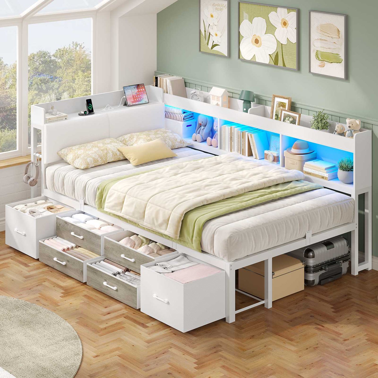 AOGLLATI Canapé Lit 90x200 avec Rangement Lit Coffre 90x200 avec Multiprise et Éclairage LED