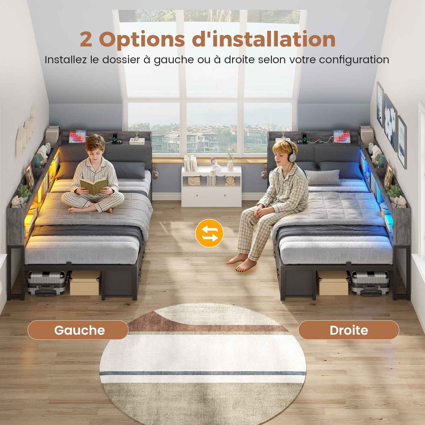 AOGLLATI Canapé Lit 90x200 avec Rangement Lit Coffre 90x200 avec Multiprise et Éclairage LED