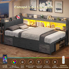 AOGLLATI Canapé Lit 90x200 avec Rangement Lit Coffre 90x200 avec Multiprise et Éclairage LED