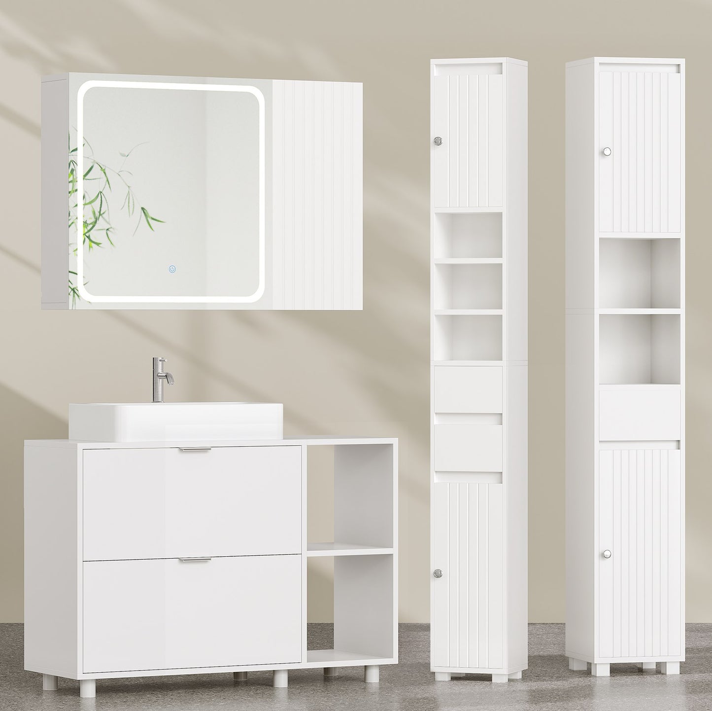 Meuble Salle de Bain Meuble sous Lavabo ave 2 Grand Tiroirs 2 Étagères Ouvertes Installation Possible à Droite ou à Gauche