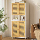 Meuble de Rangement  Meuble Colonne pour Salle de Bain avec 4 Portes en Bambou  2 Étagères Réglables et Ouvertes