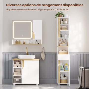 Meuble Colonne Salle de Bain Meuble de Rangement avec Étagères Réglables Tiroir 2 Étagères Ouvertes