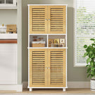 Meuble de Rangement  Meuble Colonne pour Salle de Bain avec 4 Portes en Bambou  2 Étagères Réglables et Ouvertes