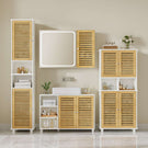 Meuble de Rangement  Meuble Colonne pour Salle de Bain avec 4 Portes en Bambou  2 Étagères Réglables et Ouvertes