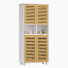 Meuble de Rangement  Meuble Colonne pour Salle de Bain avec 4 Portes en Bambou  2 Étagères Réglables et Ouvertes