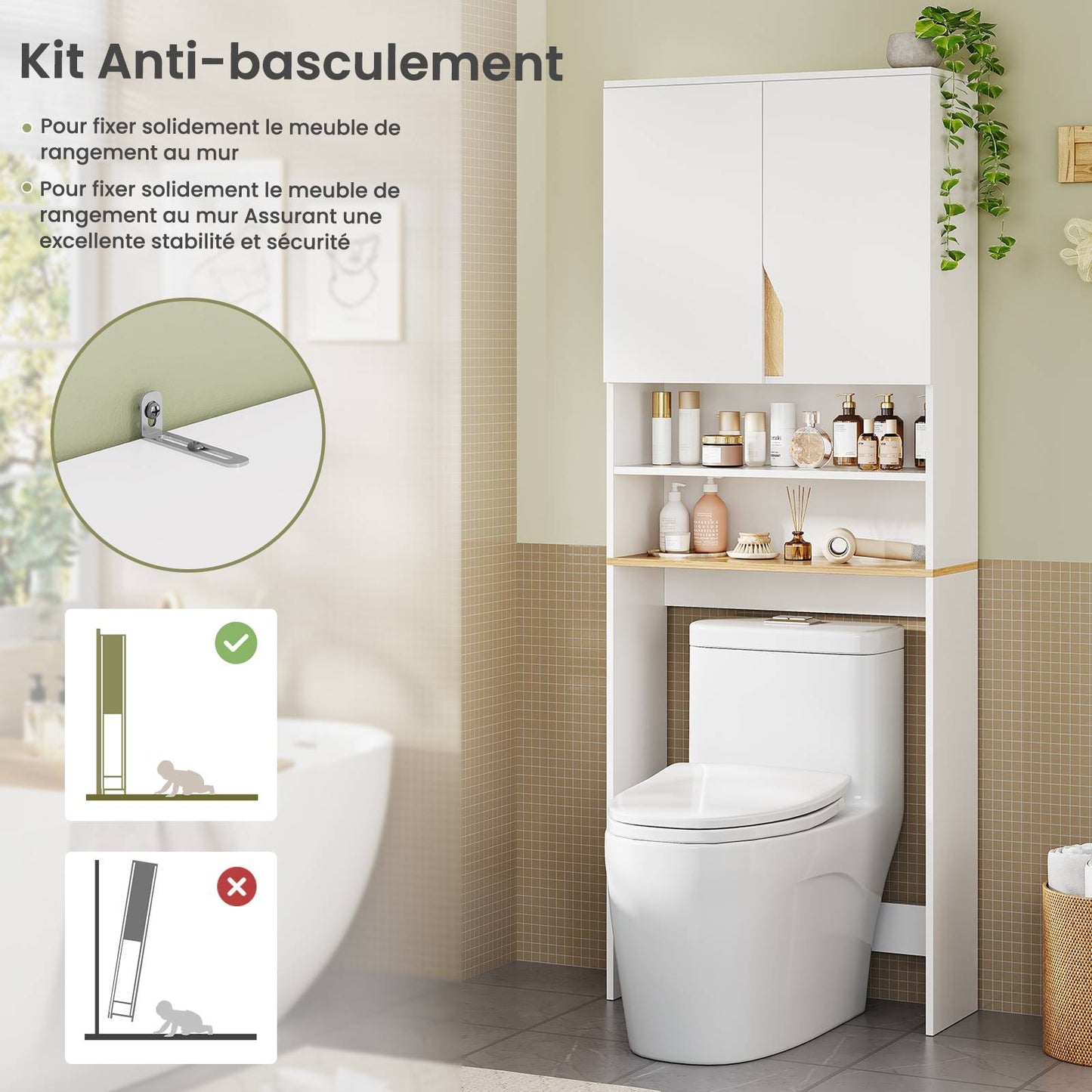 AOGLLATI Meuble Machine à Laver  Meuble Toilette avec Étagère Réglables  2 Compartiments Ouverts