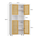 Meuble de Rangement  Meuble Colonne pour Salle de Bain avec 4 Portes en Bambou  2 Étagères Réglables et Ouvertes