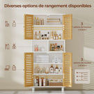 Meuble de Rangement  Meuble Colonne pour Salle de Bain avec 4 Portes en Bambou  2 Étagères Réglables et Ouvertes